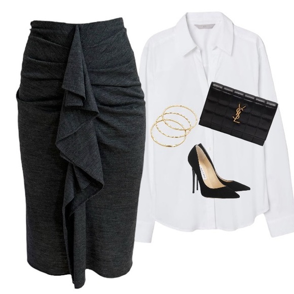 Teri Jon Dresses & Skirts - DESIGNER TERI JON WOOL GRAY WATERFALL RUFFLE STRAIGHT PENCIL SKIRT SZ 10